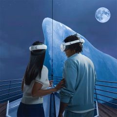 Couple wearing VR headsets experiencing the Titanic iceberg scene