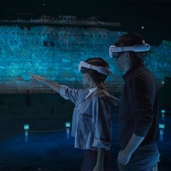 Visitors using VR headsets to explore the Titanic wreck underwater in Dubai